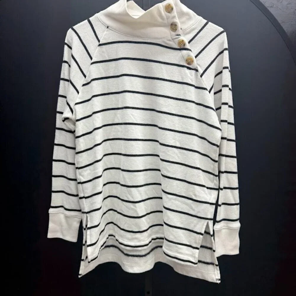 J. Crew Striped Wide Button-Collar Tunic in Cloudspun Fleece